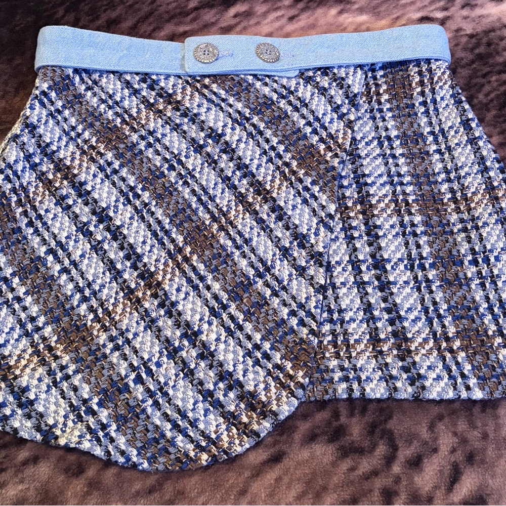 Zara Blue and Brown Tweed Mini Skirt